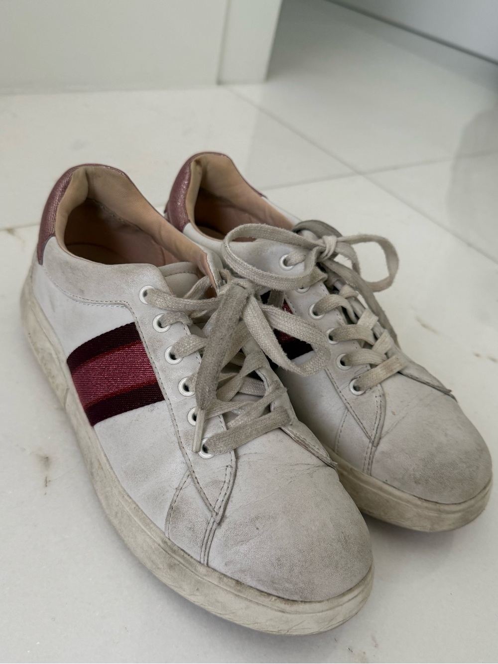 kate spade White Sneakers with Pink Metallic Trim